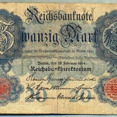 A 125 BANCNOTA-GERMANIA -20 MARK- anul 1914-SERIA 0108346 -starea care se vede