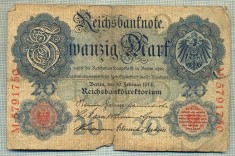 A 166 BANCNOTA-GERMANIA - 20 MARK- anul 1914 -SERIA 5791750 -starea care se vede