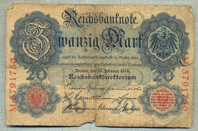 A 166 BANCNOTA-GERMANIA - 20 MARK- anul 1914 -SERIA 5791750 -starea care se vede foto