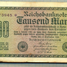 A 112 BANCNOTA-GERMANIA - 1000 MARK- anul 1922 -SERIA 073945-starea care se vede