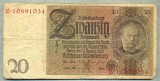 A 196 BANCNOTA-GERMANIA- 20 MARK- anul 1929 -SERIA 10891034 -starea care se vede, Europa