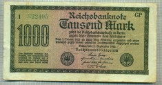 A 103 BANCNOTA-GERMANIA - 1000 MARK- anul 1922 -SERIA 322405-starea care se vede
