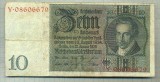 A 121 BANCNOTA-GERMANIA- 10 MARK- anul 1929 -SERIA 08606679 -starea care se vede