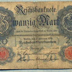 A 167 BANCNOTA-GERMANIA - 20 MARK- anul 1914 -SERIA 1240271 -starea care se vede