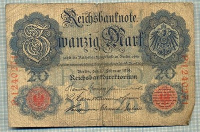 A 167 BANCNOTA-GERMANIA - 20 MARK- anul 1914 -SERIA 1240271 -starea care se vede foto