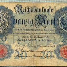 A 163 BANCNOTA-GERMANIA - 20 MARK- anul 1910 -SERIA 9835193 -starea care se vede