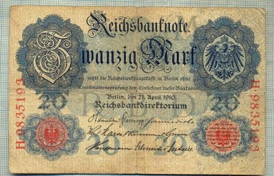 A 163 BANCNOTA-GERMANIA - 20 MARK- anul 1910 -SERIA 9835193 -starea care se vede foto