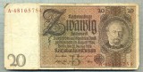 A 148 BANCNOTA-GERMANIA- 20 MARK- anul 1929 -SERIA 48165754 -starea care se vede