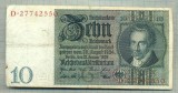 A 174 BANCNOTA-GERMANIA- 10 MARK- anul 1929 -SERIA 27742550 -starea care se vede, Europa