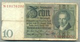 A 165 BANCNOTA-GERMANIA- 10 MARK- anul 1929 -SERIA 19176200 -starea care se vede, Europa