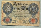 A 160 BANCNOTA-GERMANIA - 20 MARK- anul 1908 -SERIA 6149210 -starea care se vede, Europa