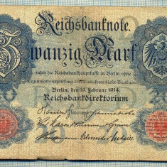 A 164 BANCNOTA-GERMANIA - 20 MARK- anul 1914 -SERIA 3735273 -starea care se vede