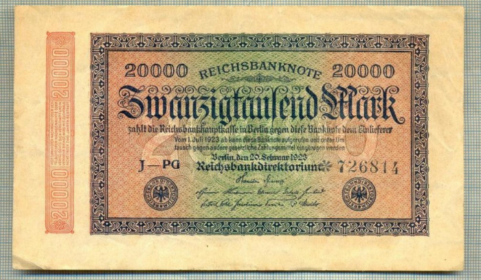 A 119 BANCNOTA-GERMANIA -20 000 MARK- anul 1923-SERIA 726814-starea care se vede