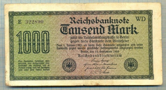 A 186 BANCNOTA-GERMANIA - 1000 MARK- anul 1922 -SERIA 322890-starea care se vede