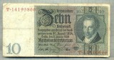 A 168 BANCNOTA-GERMANIA- 10 MARK- anul 1929 -SERIA 14195866 -starea care se vede