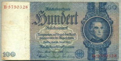 A 143 BANCNOTA-GERMANIA- 100 MARK- anul 1935 -SERIA 5750328 -starea care se vede foto