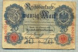 A 129 BANCNOTA-GERMANIA -20 MARK- anul 1914-SERIA 8065916 -starea care se vede, Europa