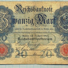 A 155 BANCNOTA-GERMANIA - 20 MARK- anul 1910 -SERIA 3249545 -starea care se vede