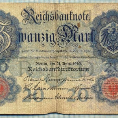 A 173 BANCNOTA-GERMANIA - 20 MARK- anul 1910 -SERIA 7790234 -starea care se vede