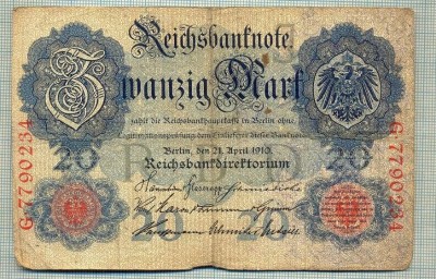 A 173 BANCNOTA-GERMANIA - 20 MARK- anul 1910 -SERIA 7790234 -starea care se vede foto