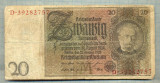 A 198 BANCNOTA-GERMANIA- 20 MARK- anul 1929 -SERIA 39282757 -starea care se vede