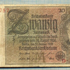 A 198 BANCNOTA-GERMANIA- 20 MARK- anul 1929 -SERIA 39282757 -starea care se vede