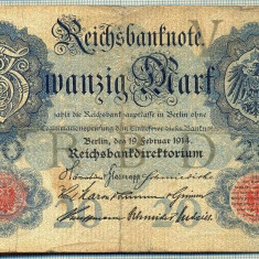 A 170 BANCNOTA-GERMANIA - 20 MARK- anul 1914 -SERIA 3462871 -starea care se vede