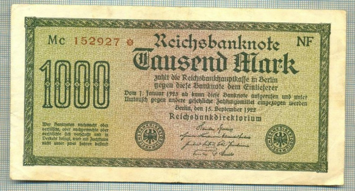 A 188 BANCNOTA-GERMANIA - 1000 MARK- anul 1922 -SERIA 152927-starea care se vede