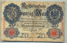 A 123 BANCNOTA-GERMANIA -20 MARK- anul 1908-SERIA 2662092 -starea care se vede