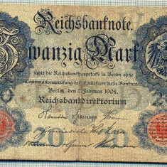 A 123 BANCNOTA-GERMANIA -20 MARK- anul 1908-SERIA 2662092 -starea care se vede