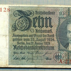 A 180 BANCNOTA-GERMANIA- 10 MARK- anul 1929 -SERIA 22661128 -starea care se vede