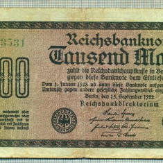 A 101 BANCNOTA-GERMANIA - 1000 MARK- anul 1922 -SERIA 303531-starea care se vede