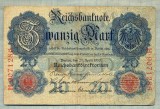 A 169 BANCNOTA-GERMANIA - 20 MARK- anul 1910 -SERIA 9071286 -starea care se vede