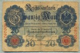 A 131 BANCNOTA-GERMANIA -20 MARK- anul 1910-SERIA 767009 -starea care se vede, Europa