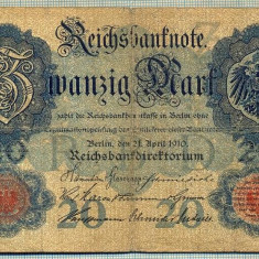 A 131 BANCNOTA-GERMANIA -20 MARK- anul 1910-SERIA 767009 -starea care se vede