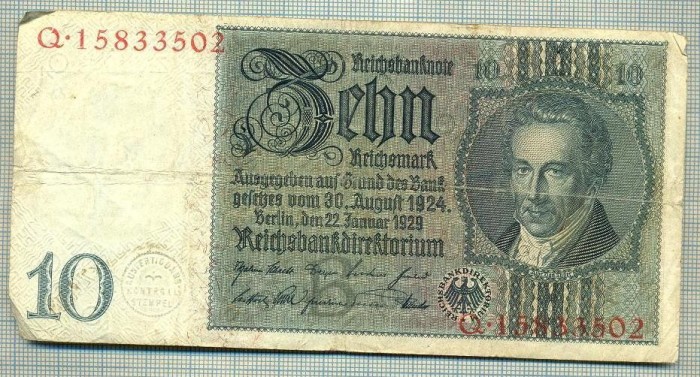 A 235 BANCNOTA-GERMANIA- 10 MARK- anul 1929 -SERIA 15833502 -starea care se vede