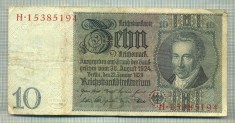 A 233 BANCNOTA-GERMANIA- 10 MARK- anul 1929 -SERIA 15385194 -starea care se vede