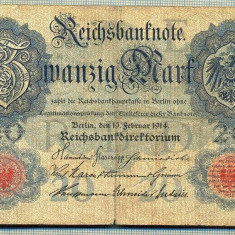 A 220 BANCNOTA-GERMANIA - 20 MARK- anul 1914 -SERIA 792721 -starea care se vede