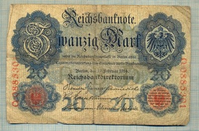 A 213 BANCNOTA-GERMANIA - 20 MARK- anul 1914 -SERIA 0885301 -starea care se vede foto