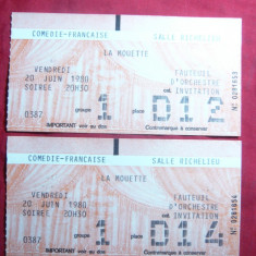 2 Bilete intregi la Comedia Franceza 1980 Sala Richelieu