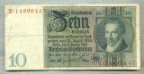 A 239 BANCNOTA-GERMANIA- 10 MARK- anul 1929 -SERIA 14996447 -starea care se vede, Europa