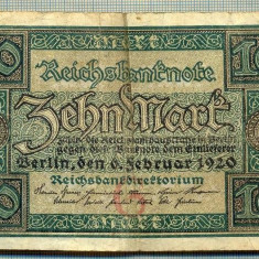 A 215 BANCNOTA-GERMANIA - 10 MARK- anul 1920 -SERIA FARA -starea care se vede