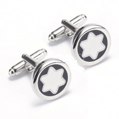 Butoni noi stil eleganti White Star argintii + cutie simpla cadou