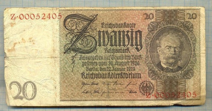 A 221 BANCNOTA-GERMANIA - 20 MARK- anul 1929 -SERIA 00052405-starea care se vede