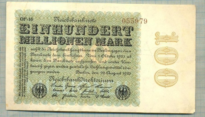 A 208 BANCNOTA-GERMANIA -100 MILION MARK-anul 1923 -SERIA.. -starea care se vede