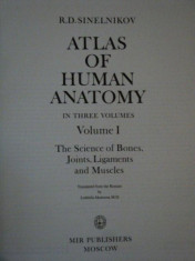 ATLAS OF HUMAN ANATOMY VOL. I , 1988 (ENGLEZA) de R. D. SINELNIKOV foto