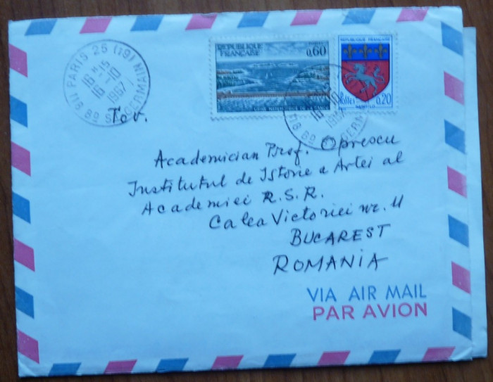 Scrisoare a lui Harry Brauner catre George Oprescu, expediata din Paris, 1967