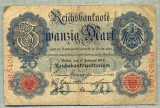 A 228 BANCNOTA-GERMANIA - 20 MARK- anul 1914 -SERIA 5954064-starea care se vede