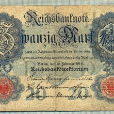 A 228 BANCNOTA-GERMANIA - 20 MARK- anul 1914 -SERIA 5954064-starea care se vede