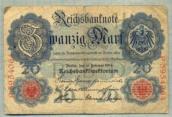 A 228 BANCNOTA-GERMANIA - 20 MARK- anul 1914 -SERIA 5954064-starea care se vede